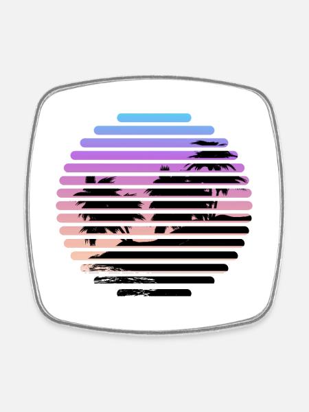 Tropical Sunset Striped Palm Silhouette - Square fridge magnet - white