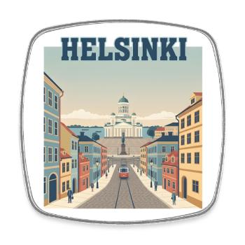 Helsinki Straßenbahn zum Senatsplatz - Viereckiger Kühlschrankmagnet - Weiß - Vorne