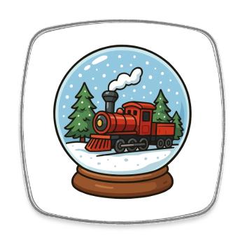 Snow globe in the snow with a locomotive - Square fridge magnet - white - Front