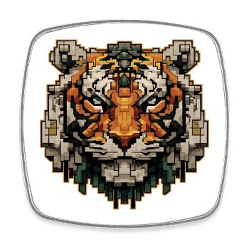 Starker Pixel-Tiger im Retro Look - Viereckiger Kühlschrankmagnet - Weiß - Vorne