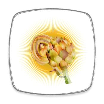 Radiant artichoke with golden wreath of light - Square fridge magnet - white - Front