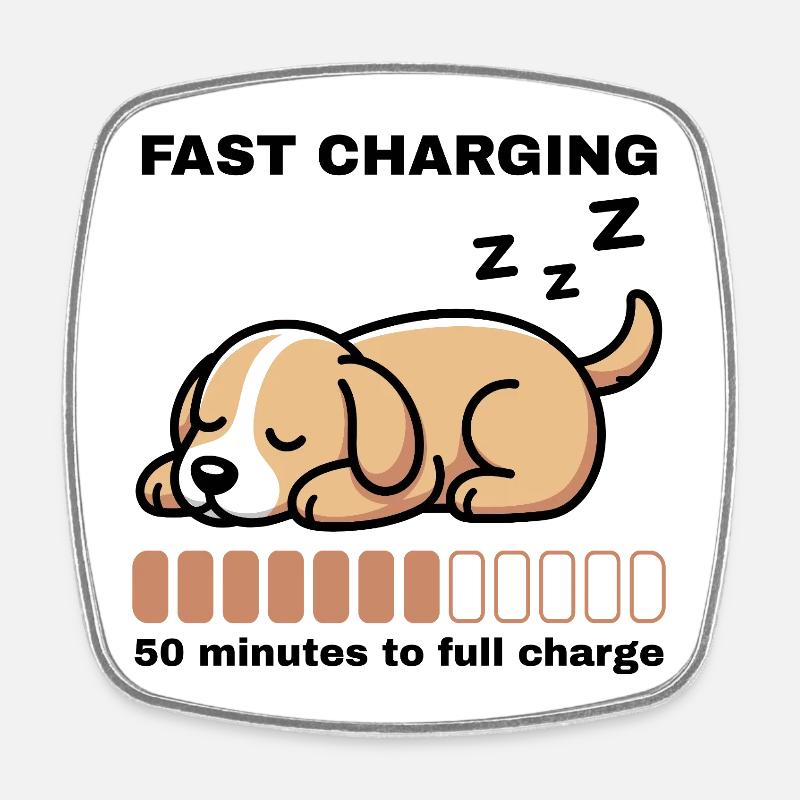 Powernap Dog – Fast Charging - Square fridge magnet - white