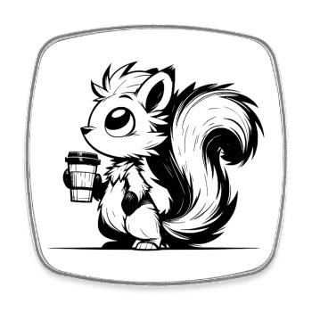 Eichhörnchen im Koffeinrausch - Bin schon wach - Viereckiger Kühlschrankmagnet - Weiß - Vorne