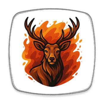 Brennender Hirsch in Flammen - Viereckiger Kühlschrankmagnet - Weiß - Vorne