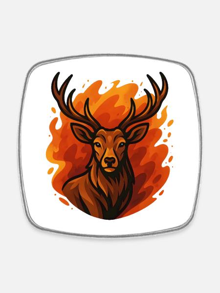 Burning deer in flames - Square fridge magnet - white