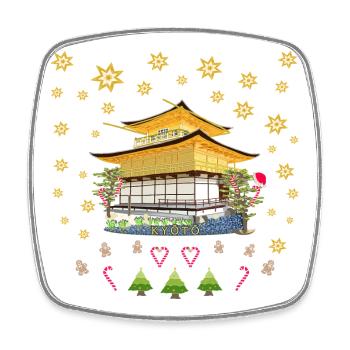 Kyoto, Temple Kinkaku-ji Dessin à la main Noël - Magnet carré - blanc - Devant