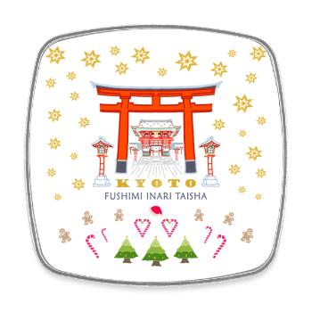 Kyoto, Zeichnung Fushimi Inari Taisha Torii Winter - Viereckiger Kühlschrankmagnet - Weiß - Vorne