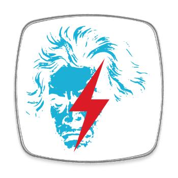 Blue Beethoven face with Red Lightning - Square fridge magnet - white - Front