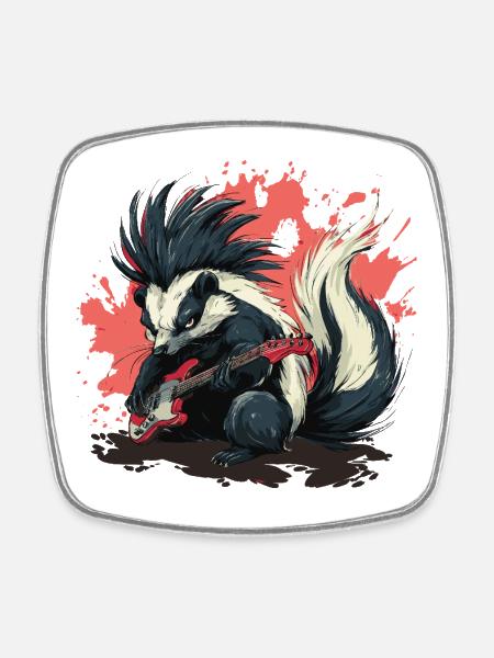 Punk Skunk with Bass Guitar - Square fridge magnet - white