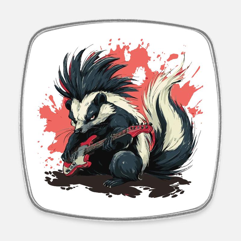 Punk Skunk with Bass Guitar - Square fridge magnet - white