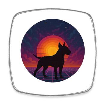 Neon-Sonnenuntergangs-Hund-Silhouette - Viereckiger Kühlschrankmagnet - Weiß - Vorne
