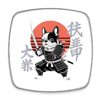 Samurai Bulldogge in der Herbstsonne - Viereckiger Kühlschrankmagnet - Weiß - Vorne