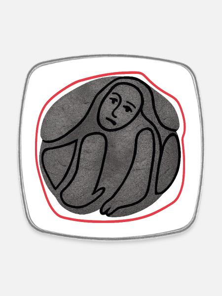 Melancholic creature in a circle - Square fridge magnet - white