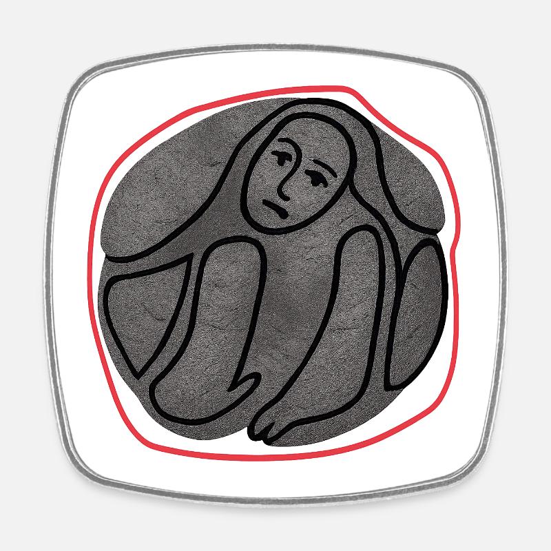 Melancholic creature in a circle - Square fridge magnet - white