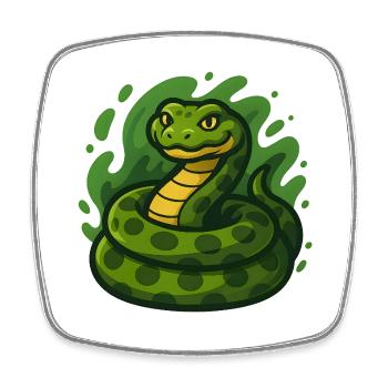 Green Cartoon Anaconda Snake in Wave Swell - Square fridge magnet - white - Front