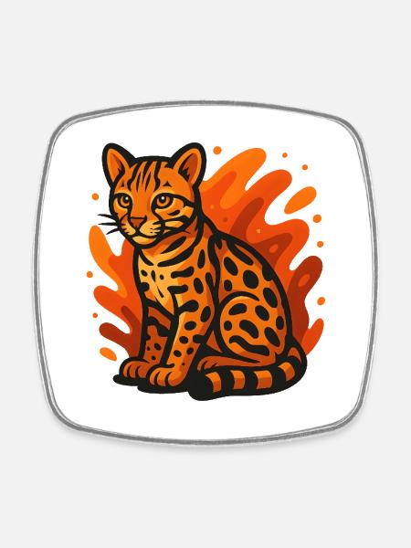 Flaming Ocelot - Square fridge magnet - white