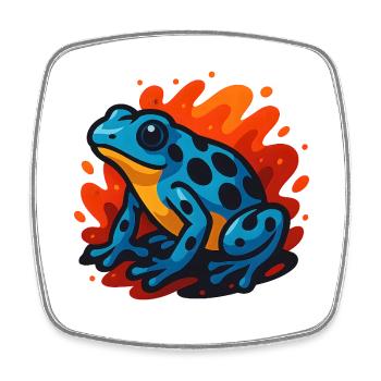 Blue poison dart frog in flaming background - Square fridge magnet - white - Front