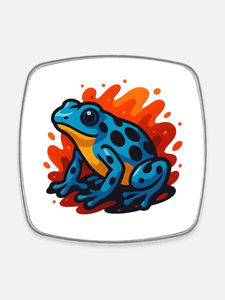 Grenouille dart empoisonnée bleue en fond enflammé - Magnet carré - blanc