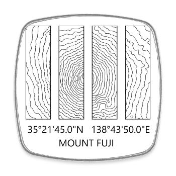 Mount Fuji coordinates – contour lines - Square fridge magnet - white - Front