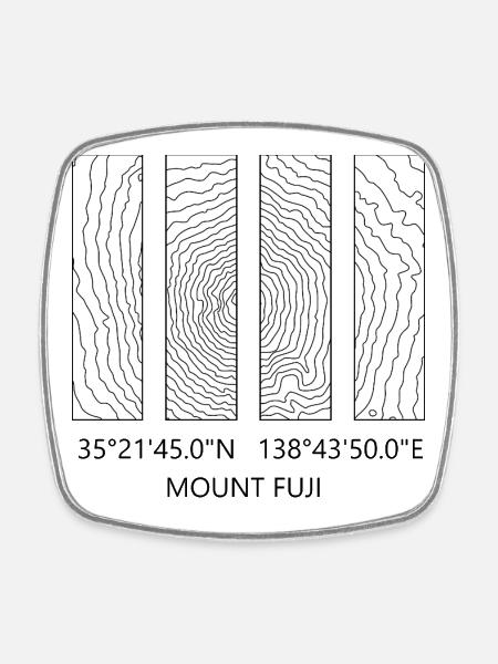 Mount Fuji coordinates – contour lines - Square fridge magnet - white
