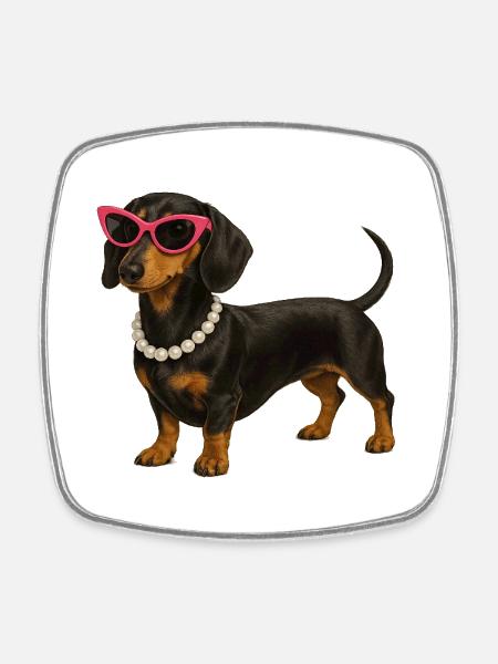 Dachshund Diva Pink Sunglasses - Square fridge magnet - white