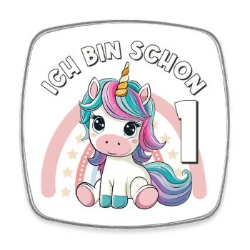 1er anniversaire Licorne Arc-en-ciel Mignon Mignon - Magnet carré - blanc - Devant