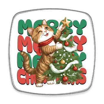 Katze Weihnachtsbaum Weihnachten Xmas Süß Lustig - Viereckiger Kühlschrankmagnet - Weiß - Vorne