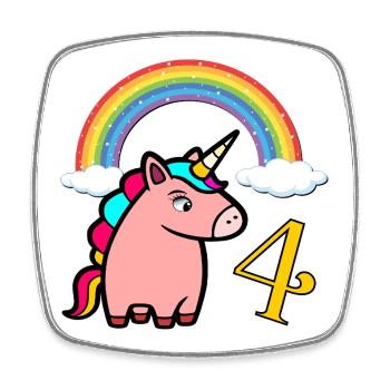 Rainbow Unicorn - Four Year Old 4 Years - Square fridge magnet - white - Front