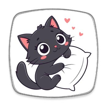 Cuddly Black Kitten on Pillow - Square fridge magnet - white - Front