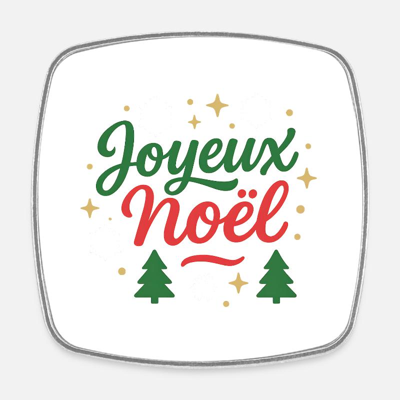 Merry Christmas design typo text Green Red - Square fridge magnet - white