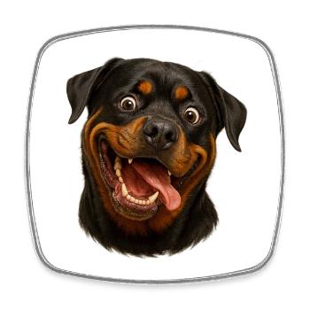 Fröhliches Rottweiler-Gesicht mit Zunge - Viereckiger Kühlschrankmagnet - Weiß - Vorne