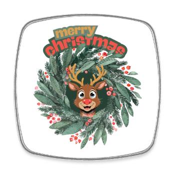 Cute reindeer in Christmas wreath - Square fridge magnet - white - Front