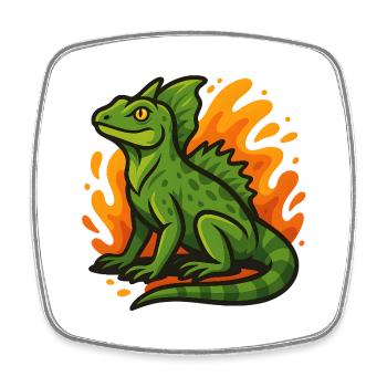 Grüne Basilisken-Eidechse mit flammendem Hintergrund - Viereckiger Kühlschrankmagnet - Weiß - Vorne