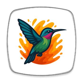 Colorful hummingbird against flaming background - Square fridge magnet - white - Front