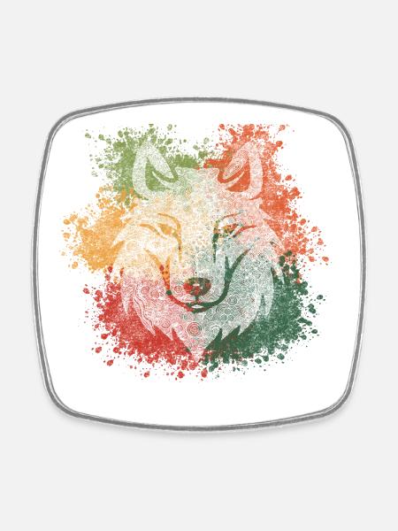 Zentangle Wolf - Square fridge magnet - white