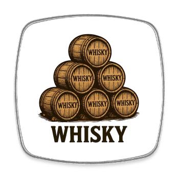 Stacked Whiskey Casks – Vintage Style - Square fridge magnet - white - Front
