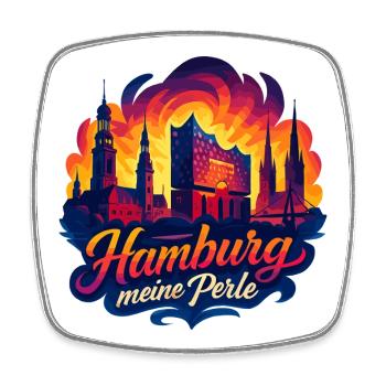Hamburg Perle Stadt Silhouette Sonne Geschenk - Viereckiger Kühlschrankmagnet - Weiß - Vorne