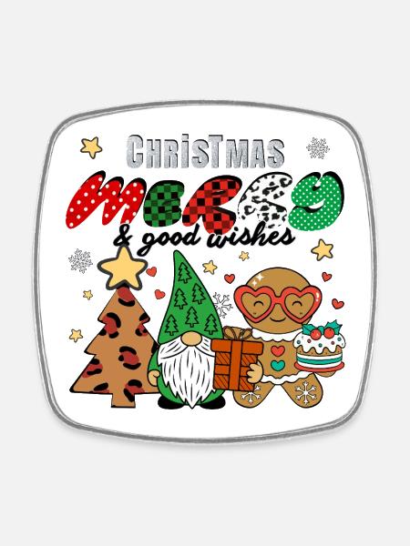 Christmas Gnome & Gingerbread Man - Square fridge magnet - white