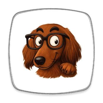 Brillenhund Cartoonfigur - Viereckiger Kühlschrankmagnet - Weiß - Vorne