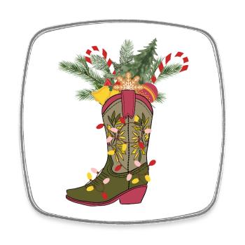 Christmas cowboy boot - Square fridge magnet - white - Front