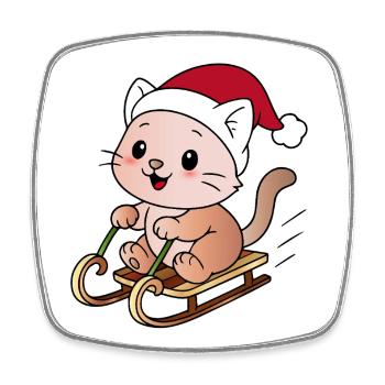 Ugly Christmas Katze auf dem Schlitten - Viereckiger Kühlschrankmagnet - Weiß - Vorne