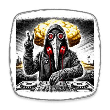 Post-Apocalyptic DJ Techno EDM Festival Shirt - Square fridge magnet - white - Front