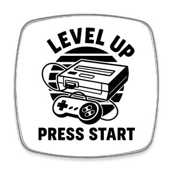 Level Up Press Start Retro - Viereckiger Kühlschrankmagnet - Weiß - Vorne