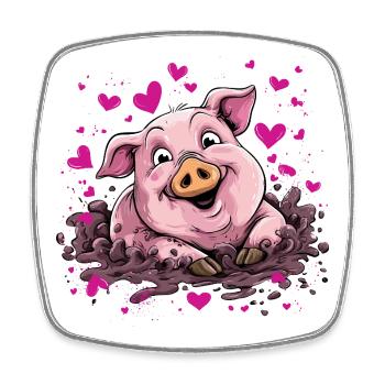 Herzschweinchen im pinken Schlamm - Viereckiger Kühlschrankmagnet - Weiß - Vorne