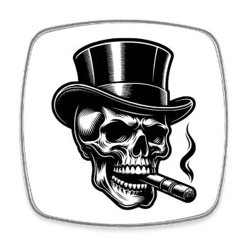 Daring Skull with Elegant Top Hat - Square fridge magnet - white - Front