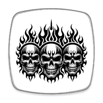 Three Fierce Skull Flames Tattoo Tribal Style - Square fridge magnet - white - Front
