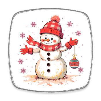 Christmas snowman with hat and scarf - Square fridge magnet - white - Front