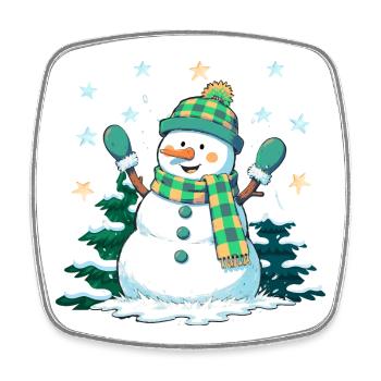 Fröhlicher Schneemann im Winterwald - Viereckiger Kühlschrankmagnet - Weiß - Vorne