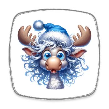 Merry Christmas Moose – Winter Cartoon Motif - Square fridge magnet - white - Front