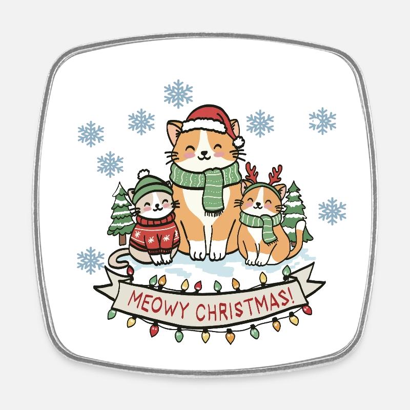 Le Trio de Chats de Noël Miaousse - Magnet carré - blanc